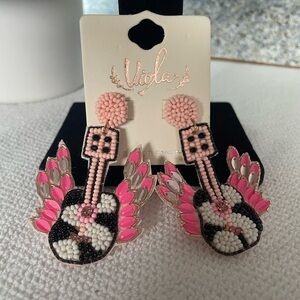 Earrings. Guitar Design With Wings, Post Back. NWT